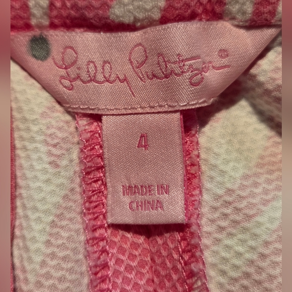 Lilly Pulitzer Palm Beach Fit Cropped Pants Pink Palm Sz 4 Gold Button Preppy - Picture 4 of 12